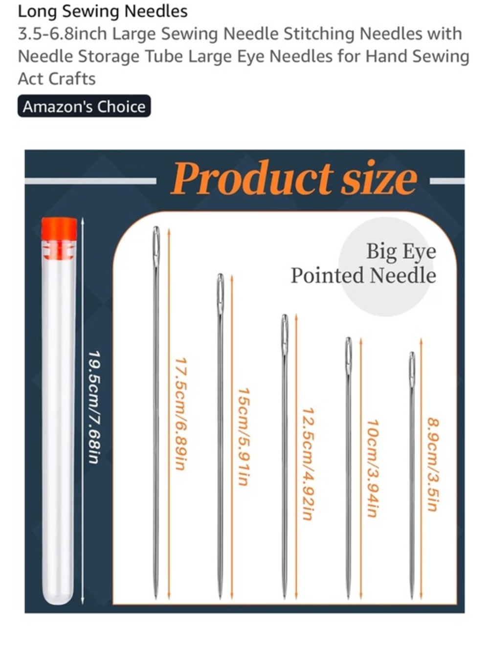 Long Sewing Needles with Plastic Storage Tube - Clear with Orange Cap
